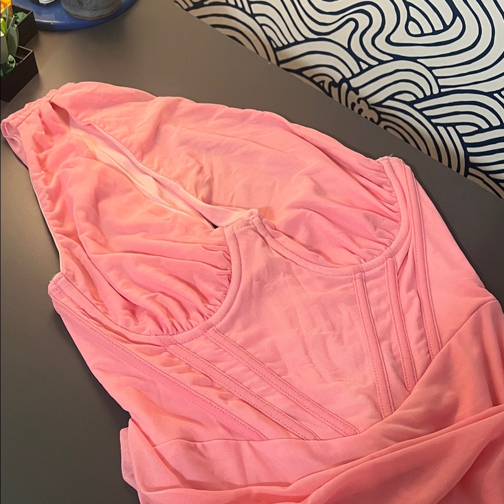 NWT One Shoulder Chic Pink Ruched Dress